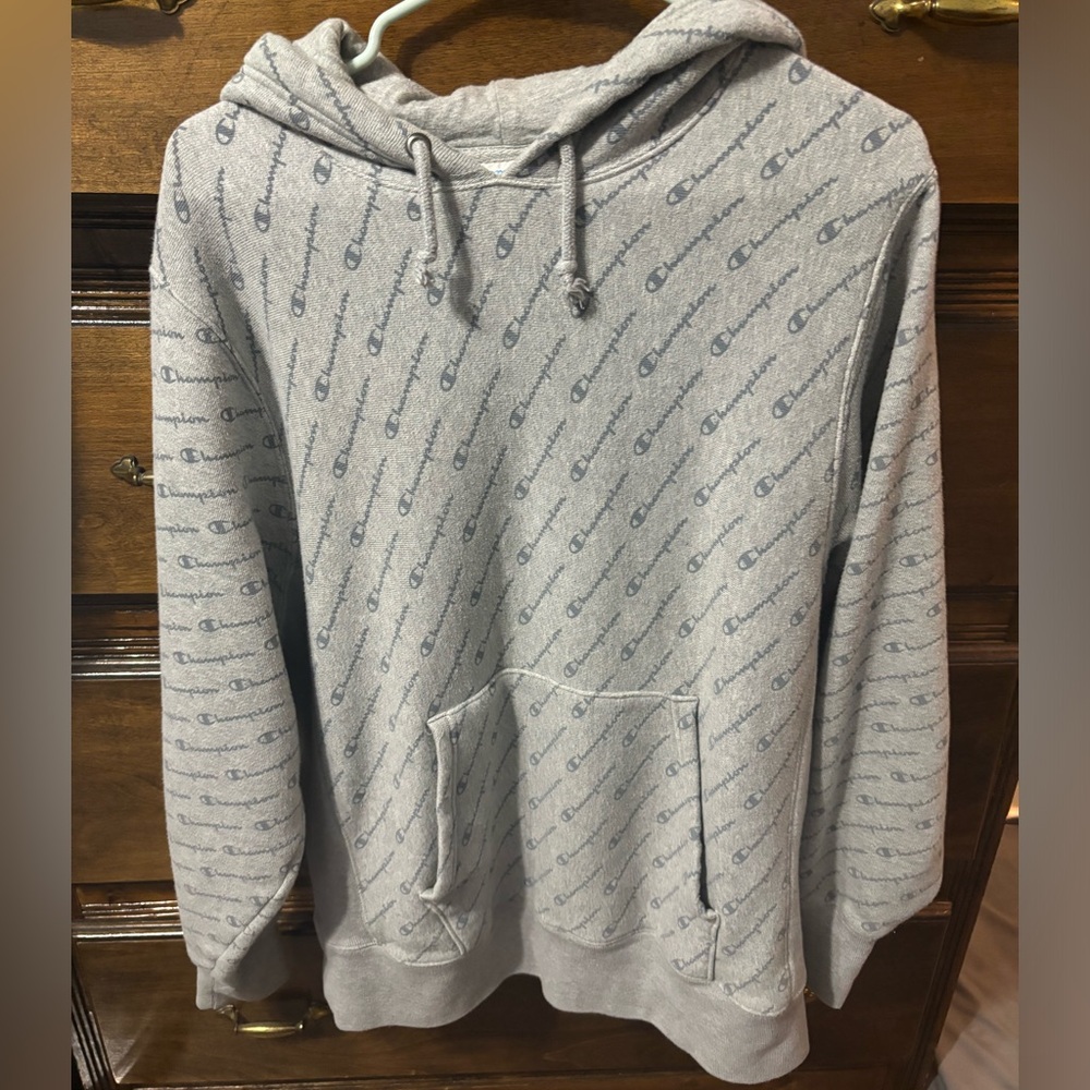Grey champion logo hoodie